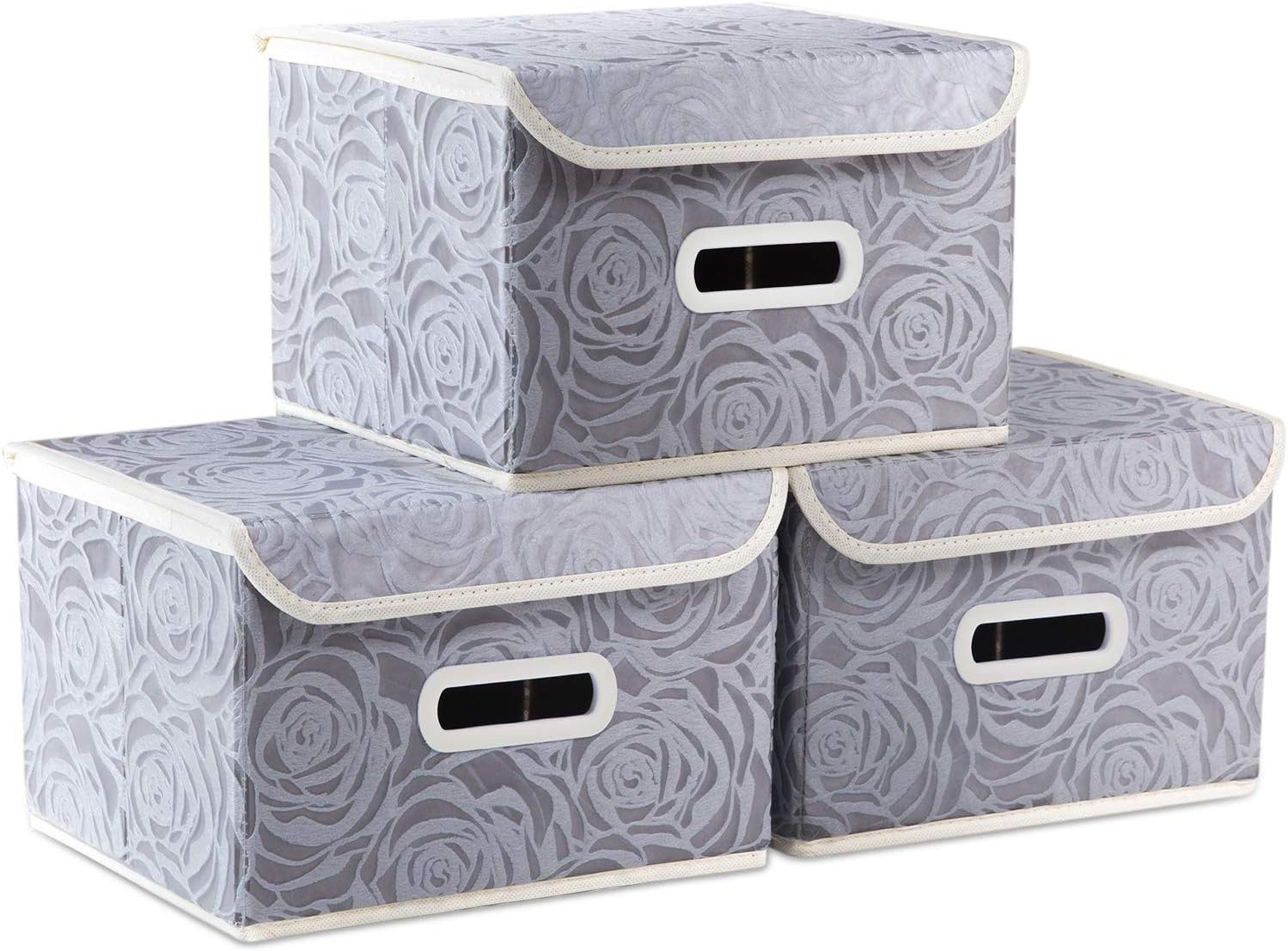 Collapsible Storage Boxes with Lids Fabric Decorative Storage Bins Cubes Organiz