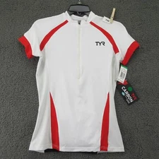 TYR Carbon Mens Cycling Jersey White Red VLO Pockets Zip Activewear USA M New