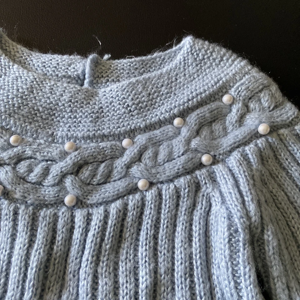 Mayoral Polvo Azul Perla Suéter Niñas 5 Trenzas Tejido Acanalado Top Camisa Blusa Foto 3 de 4