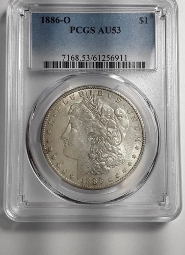 1886-O  MORGAN SILVER DOLLAR, PCGS AU53 A+ DEFINITION, NICE COIN FOR  COLLECTORS