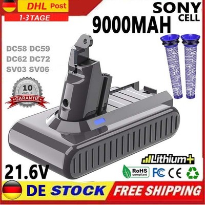 9000mAh für Dyson V6 SV09 SV04 Battery Absolute Animal Cordless Vacuum / Filter