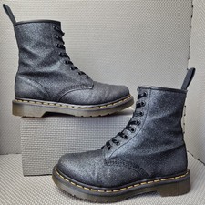 Dr Martens 1460 Boots UK 6 Women's Grey Black Glitter Yellow Stitch Docs Sparkly