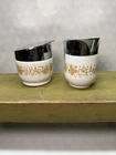 Vintage Gemco Milk Glass Gold Butterfly Pattern Cream And Sugar Set Retro MCM