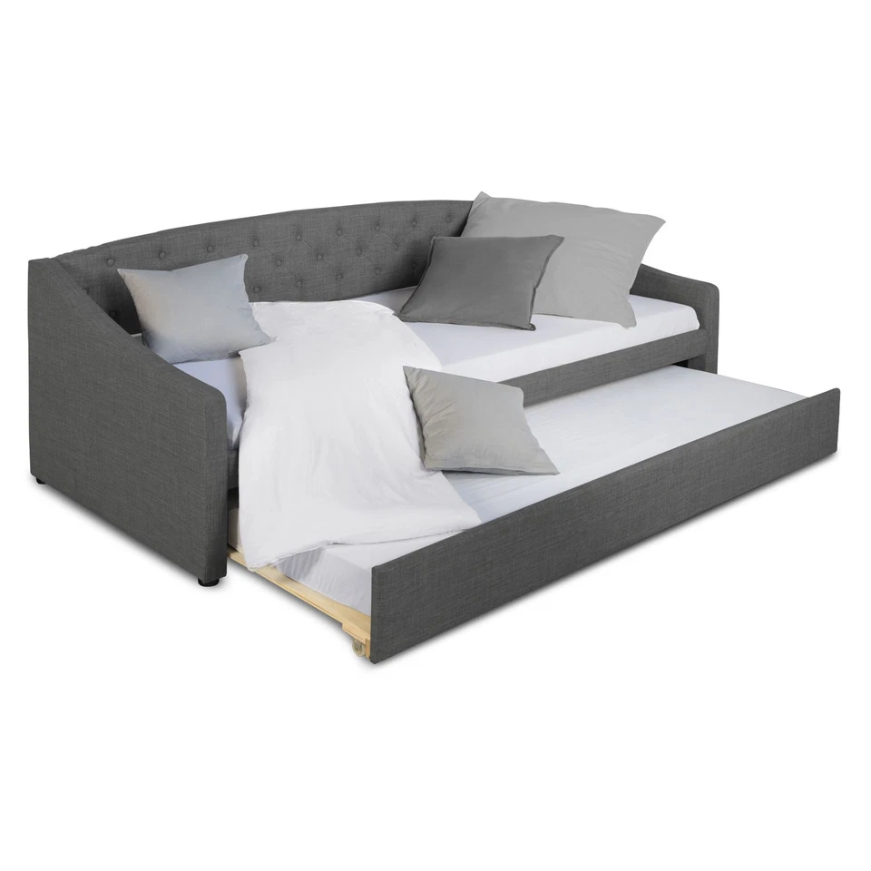 Lit banquette 90×200 cm gris avec tiroir couchage invité et sommier Homestyle4u - Photo 1/4