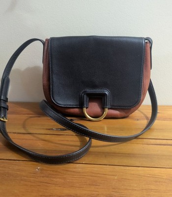 Fossil Stella Leather Crossbody Bag Purse Black and Brown Adjustable Strap