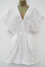 ZARA WHITE BRODERIE ANGLAISE BUTTON FRONT PLAYSUIT SIZE M 10 12 COTTON BEACH