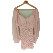 NEW SHEIN WOMEN'S RUCHED PINK LACE MESH SLEEVE DRESS 12