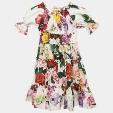 Dolce Gabbana Kids WhiteRed Floral Print Poplin Tiered Dress 4 Yrs