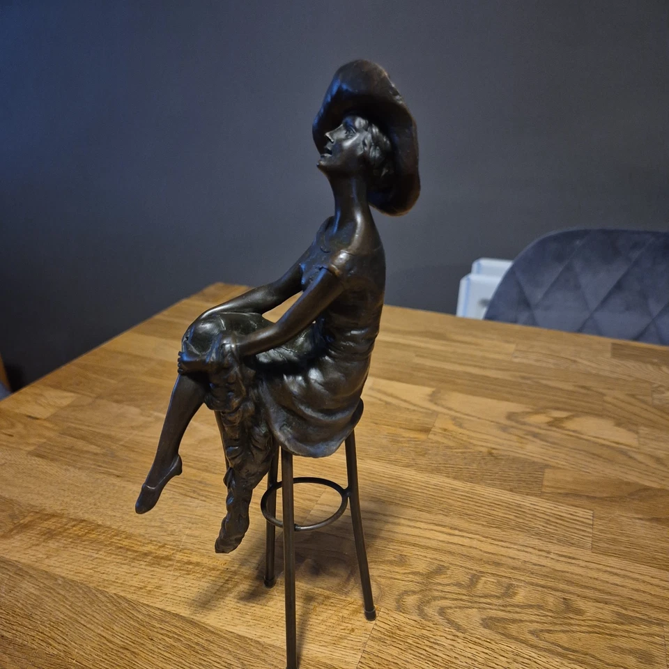 ART DECO BRONZE FIGUR EINER DAME SASS AUF EINEM HOCKER SIGNIERT D H CHIPARUS. J B DEPOSEE - Bild 2 von 4