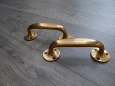 2 Large Heavy Duty Solid Brass Handles Door Gate Trunk Vintage