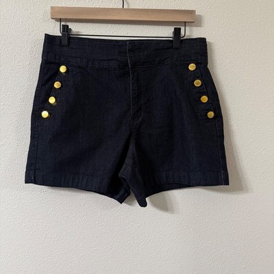 Anne Klein Womens Dark Indigo Sailor Denim Shorts Gold Buttons Size 10 High Rise