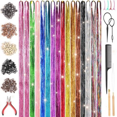 Hair Tinsel,16 Farben Sparkle Tinsel Hair Extensions, 48 Inches Haar Lametta ...