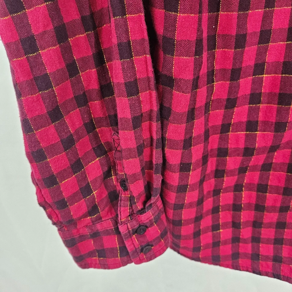 Camisa St John's Bay feminina XL com botões vermelha xadrez rosa manga longa - Imagem 4 de 4