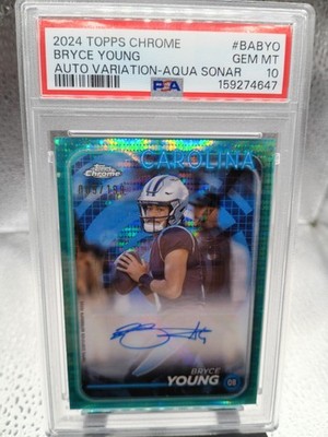 2024  Auto Bryce Young  Aqua Sonar Refractor GEM MT 10 Jersey Match 009/199- 1/1