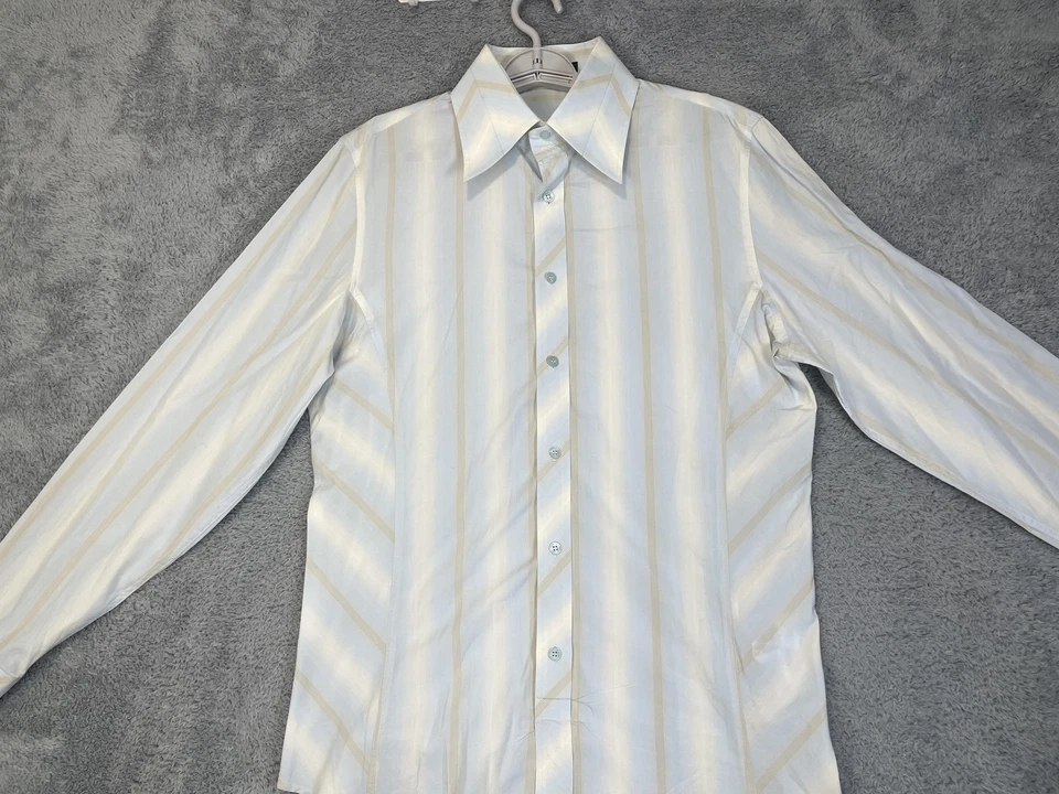 Camisa J Lindeberg Para Hombre Talla 52 Azul Blanco Rayas Manga Larga Vestido Abotonado Foto 4 de 4