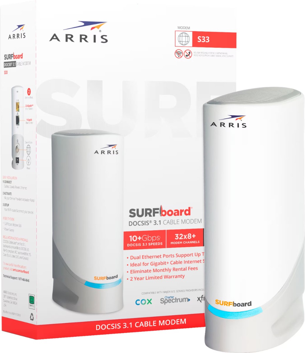 ARRIS SURFboard S33 DOCSIS 3.1 Cable Modem (Renewed) - 2.5 Gbps Port, 32x8 Channels