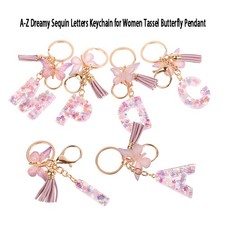 1Pc A-Z Letters Keychain For Women Tassel Butterfly Pendant Initial Keyring