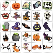 (Free Duty Tax) 148 Sheets Halloween Temporary Tattoos for Kids - Individual