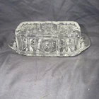 Vintage Anchor Hocking Star of David Cut Crystal Glass Butter Dish w Lid