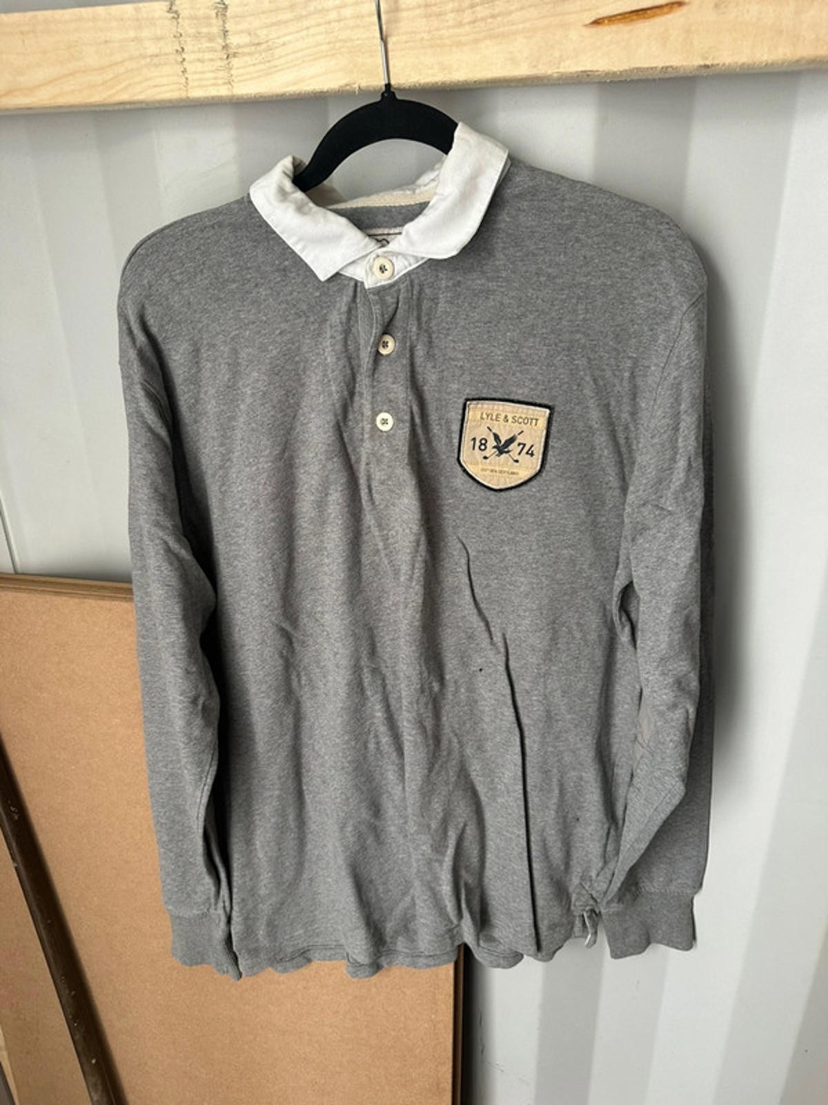 RARE Lyle & Scott Rugby Polo Shirt Grey Large