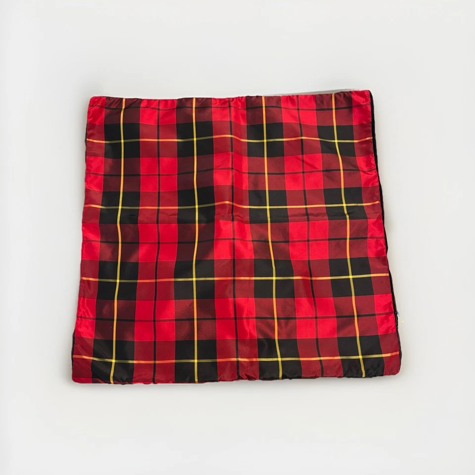 Christmas Red Plaid Silky Pillow Covers Square W/Black Piping Zip Close - Image 2 of 4