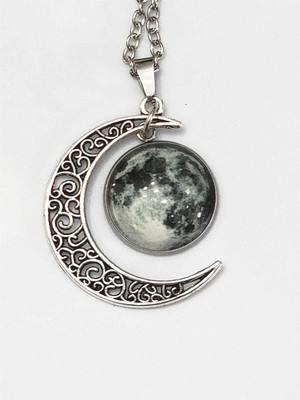 Victorian Trading Moon Phases Crescent & Full Gothic Pendant Charm Necklace 29C