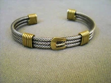 Southwestern Style Sterling Silver Rope Cuff Bracelet Brass Grips & Buckle MEX