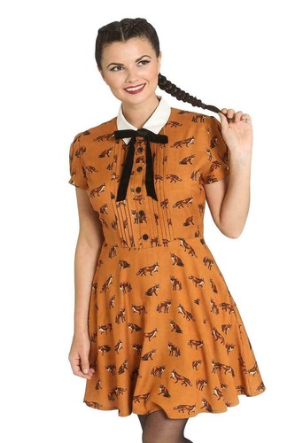 Hell Bunny Vixey Dress Fox 1960's Vintage Retro Style Velvet Bow Day Party Short - Picture 5 of 9
