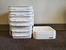 4 Count 2 Gallon White Square Food Grade Pail Bucket (61951) with Lid (63464)