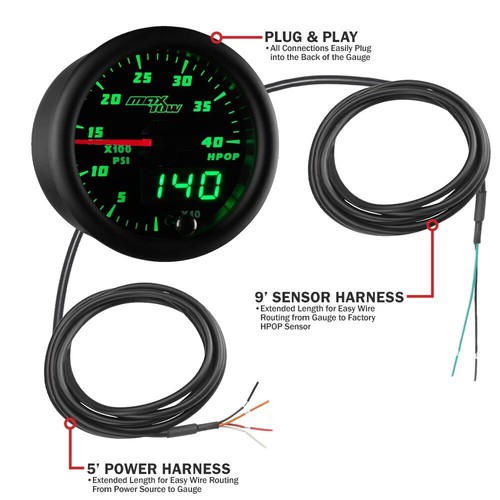 Medidor HPOP de presión de aceite de alta presión MaxTow LED negro y verde - Imagen 2 de 6