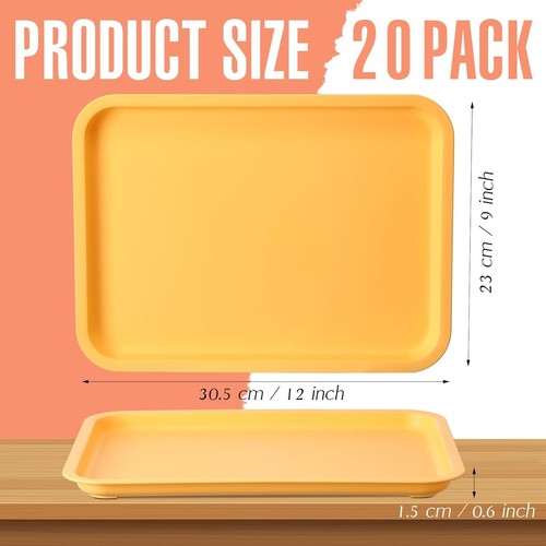 Versatile 12 x 9 Fast Food Tray Set - 20 Colorful Plastic Trays for Gatherings - Picture 4 of 9
