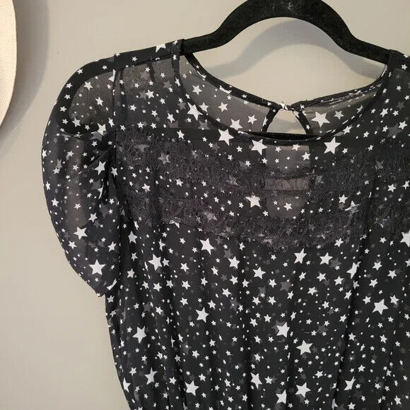 Zara Woman Black Star Print Sheer Lace Dress Size… - image 5