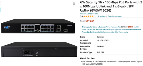 GW Security 16 x 100Mbps PoE Ports with 2 x 100Mbps Uplink - Picture 3 of 5