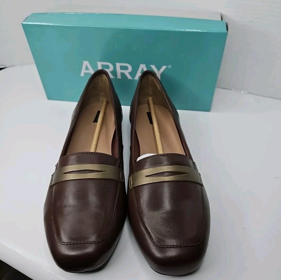 Array Womens Marlowe Brown Bronze Leather Loafers Shoes Size 12 Wide NWB - Image 3 of 4