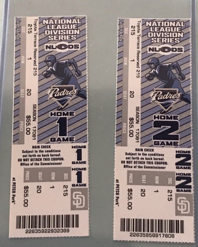 2006 NLDS Game 1 & 2 Ticket Cardinals @ Padres 10/3/06 Albert Pujols HR 1st rows - Picture 3 of 3