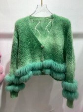Women Real Fur Spring Fur Strip Sewed Together Outside Decoration Sweater Coat