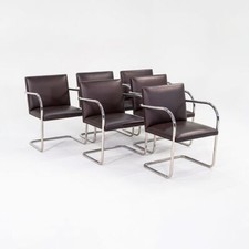 2010s Mies van der Rohe Knoll Tubular Brno Dining Chairs Brown Leather 4x Avail