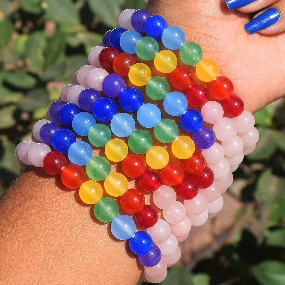 1 Pcs Rose Quartz Seven Chakra 90.00 Cts Beaded Stretchable