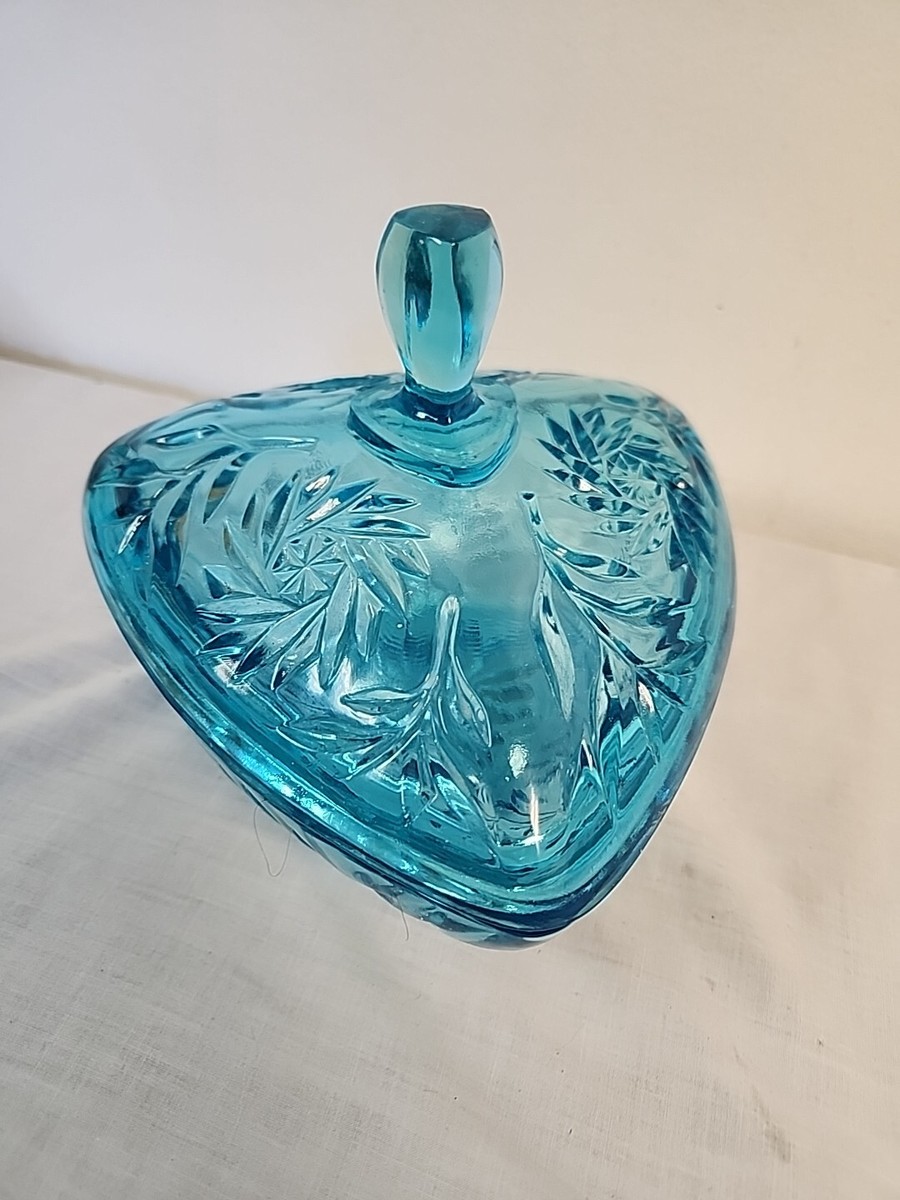 Vintage HAZEL ATLAS Capri Blue Glass Pinwheel Triangle Lidded