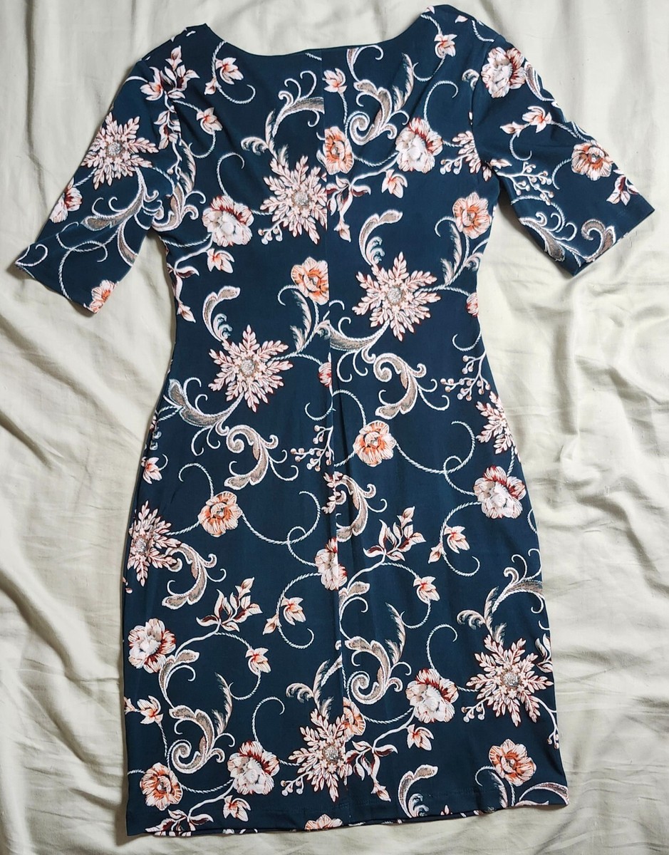 Connected Apparel Floral Midi Dress Size 6P Green Short Sleeve Textured  Print