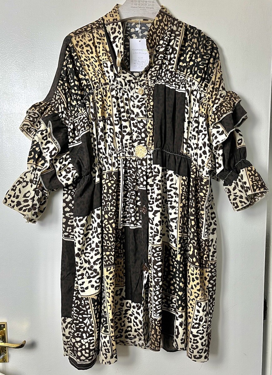 CHERRY KOKO Leopard Animal Print Gold Button Dress Size S/M UK 10 - Main Image