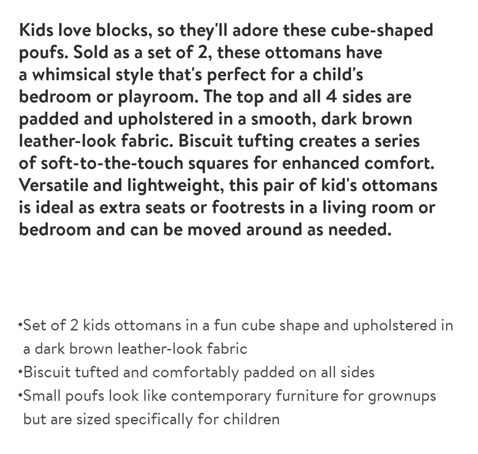 Juego de 2 otomanos juveniles Monarch Specialties en forma de cubo acolchado de galletas Foto 4 de 4