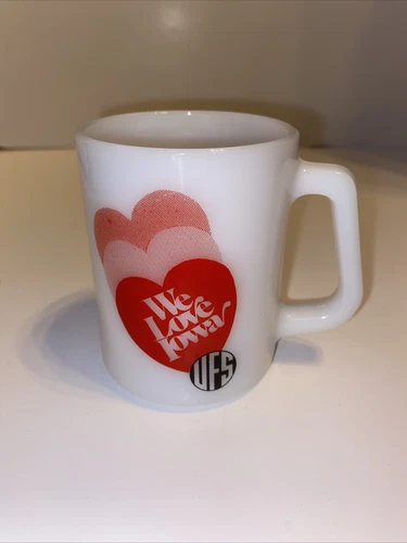 Vintage Federal Glass Milk Glass Mug We Love Iowa Hearts Red UFS