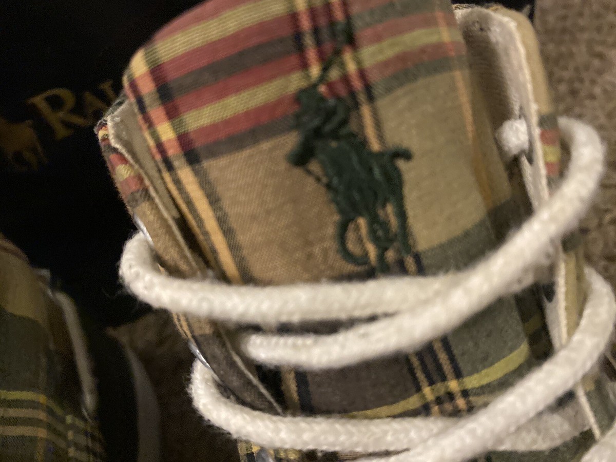 Polo Ralph Lauren Lander Chukka Boots Mens 8D Madras Plaid Tan Canvas Polo Ralph Lauren Mens Size 8D Green Madras Plaid Lander  main image 2