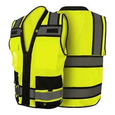 FX Green Surveyors Safety Vest with Zipper, Large Plan Pocket