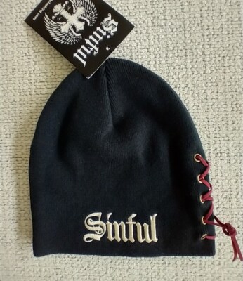 Black and Red Sinful Beanie RARE Sinful by Affliction Beanie  main image 2