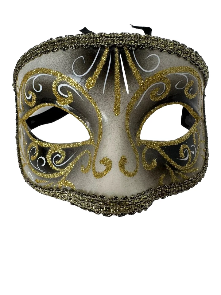 Elegantes Máscaras de Mascarada Veneciana Doradas y Blancas - ¡Par de Carnaval Glamoroso! Foto 2 de 4