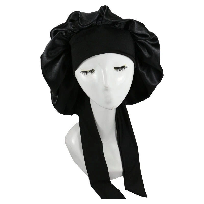 Satin Bonnet Silk Bonnet for Sleeping Double Layer Satin Lined Hair with Tie - Image 3 of 4