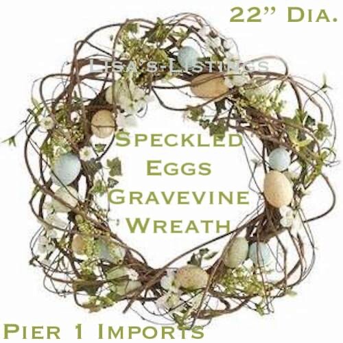 NWT Pier 1 Imports Speckled Eggs & Faux Florals Braided Grapevine Wreath Last 1 - Picture 1 of 13
