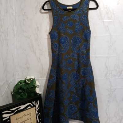 Issa London Blue/Green Wool Blend Sweater Fit/Flare Tank Dress (L)